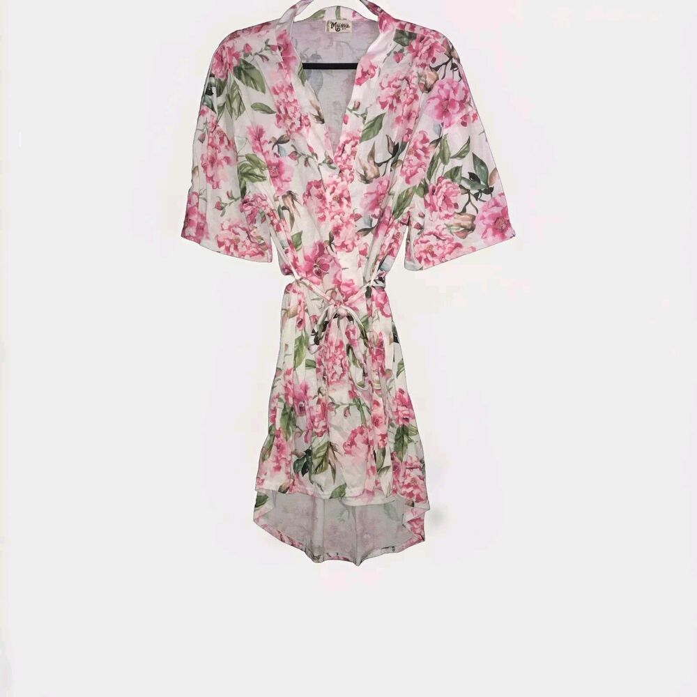 Show Me Your MuMu Floral Roses Robe White Pink Green One Size Garden Of Blooms